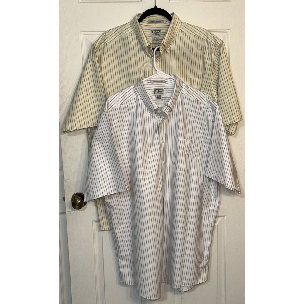 Set‎ Of 2 LL Bean Shirt Mens 17.5 Tall Button Down Wrinkle Resistant Dress Shirt